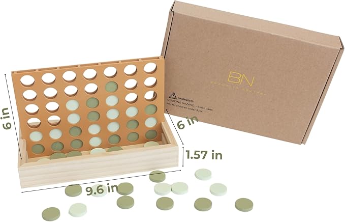 Neutral Wooden Four in a Row Game, Aesthetic Two Player Montessori Travel Board Game for Kids and Adults, Perfect Coffee Table Decor and Housewarming Gift