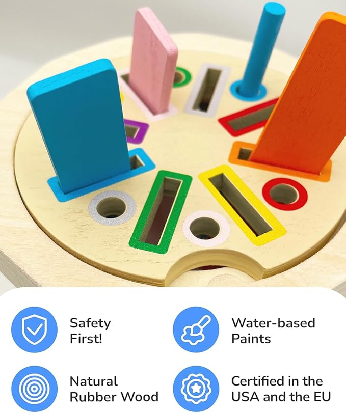 Wooden Sorting Toys Montessori Color & Shape Sorter Preschool Learning Activities Fine Motor Skills Sensory Toys for Toddlers 2-5 Birthday Gifts for Boys and Girls (Colorful-Round)