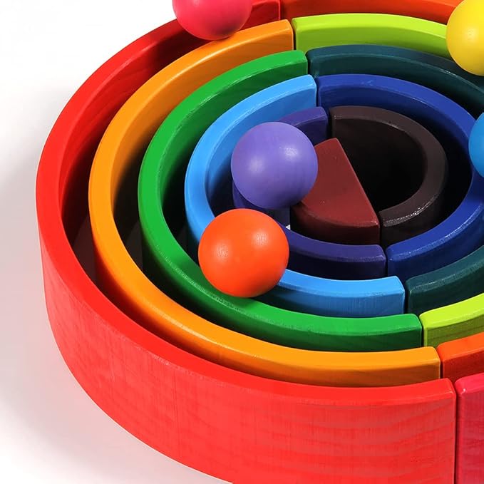 1.8 Inch Montessori Wooden Rainbow Balls, Colorful/Pastel/Natural Wooden Ball Toys for Toddler & Baby Grasping, Preschool Learning Material, Educational Counting Toy - 6 Pcs