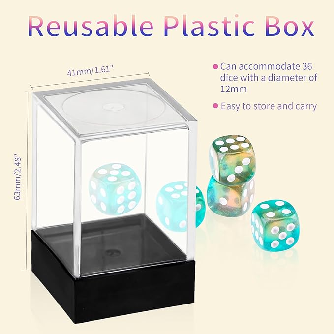 36 Pieces 12mm 6 Sided Mini Dice Set,Two Colours Glitter D6 Game Dice Set,6 Sided Standard Game Dice for Board Games Dice Games Classroom Teaching Dices Game,with Portable Gaming Box(Orange & Green)