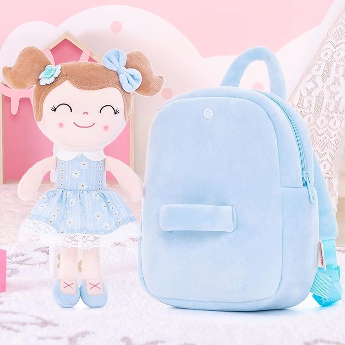 Gloveleya Back to School Gifts for Girls Kids Backpack Toddler Girls Backpacks with Soft Plush Doll Toys Blue 9"……