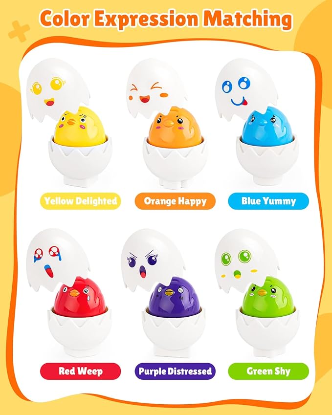 CPSYUB Toddler Matching Eggs Toys - Color Shape Sensory Sorting Toys for Toddler 1-3, Easter Montessori Learning Fine Motor Skills Travel Bingo Puzzle Games Birthday Gifts for Baby Boys Girls