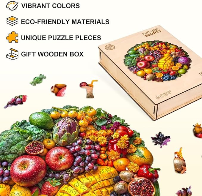 Jigfoxy Wooden Puzzles for Adults, Colorful Fruits Wood Puzzles Adult, Unique Animal Shape Wooden Jigsaw Puzzles for Adults, Birthday Gifts for Puzzle Lovers, Family, Friend (S-8.5 * 8.4in-100pcs)