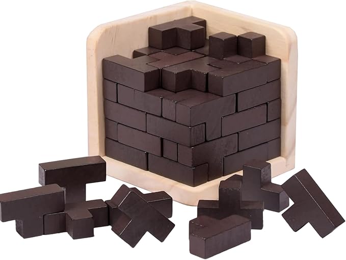 3D Wooden Brain Teaser Puzzle Cube Wooden Puzzles T-Shaped Jigsaw Logic Puzzle Game Puzzles Educational Toy for Kids and Adults (Coffee)