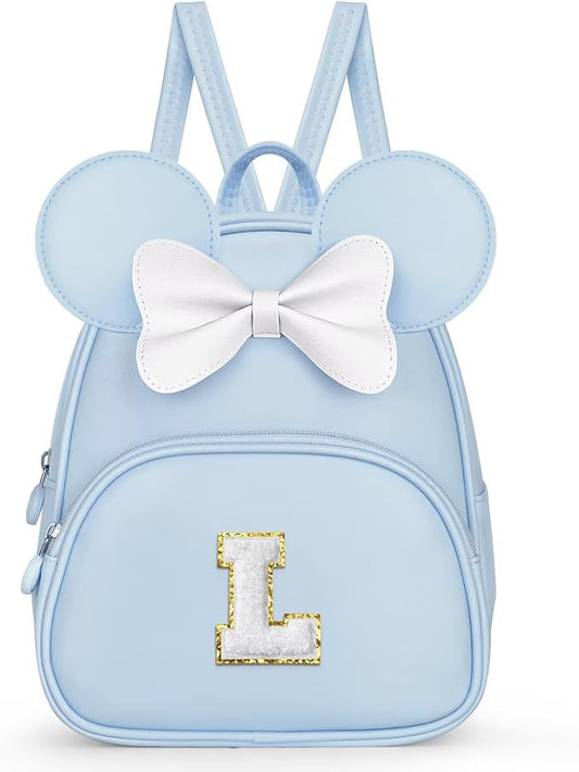 Backpack for Girls Kids Toddler, Birthday Gifts for 6 7 8 9 10 Year Old Girls Bookbag, School Backpack for Teen Girl with Cute Bow, Initial Blue L