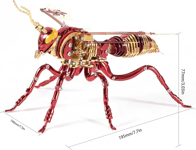 3D Puzzles for Adults, Bumblebee Metal Assembly Jigsaw Game with Steel Mechanical Engineering, Advanced DIY Crafts for Relief & Collection（Red-Gold