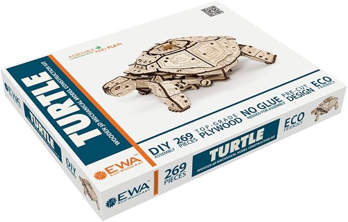 3D Puzzles for Adults DIY Wooden Turtle 3D Puzzle Model Kit with Wind-Up Mechanism & Rubber Band Engine 3D Puzzles for 15 yrs Above & Adults Model Building Kits by Eco Wood Art 269pcs
