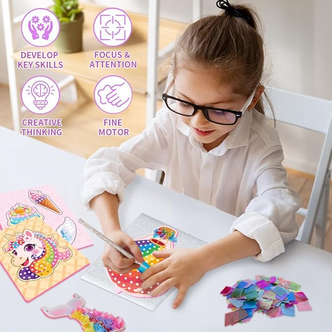 Poke Art and Crafts Kits for Girls, Fun and Mess Free DIY Wind Chime Creative Activity, Birthday Gifts Toys for 5 6 7 8+ Year Old Girls