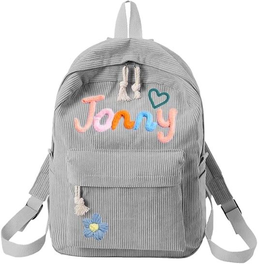 Personalized Corduroy Backpack, Custom School Bag with Embroidered Name, Customize Monogram Book Bag Back to School Gifts for Toddlers and Kids