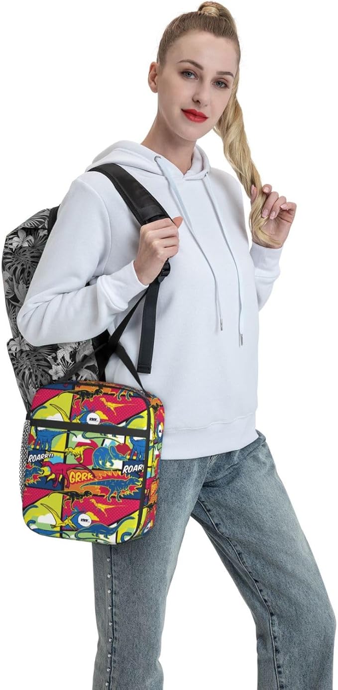 Cartoon Dinosaur Reusable Lunch Box Food Bag Insulated Lunch Bag for Teenage Boys Girls School Beach