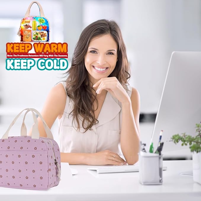 Lunch Box for Women, Reusable Insulated Lunch Box Floral Tote Bags Corduroy Totes for Women Office Work Travel Picnic