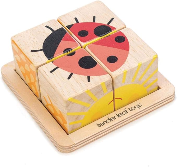 Tender Leaf Toys - Baby Blocks - 5 Pieces My First Wooden Jigsaw Puzzle with Storage Tray for Toddlers 18M+