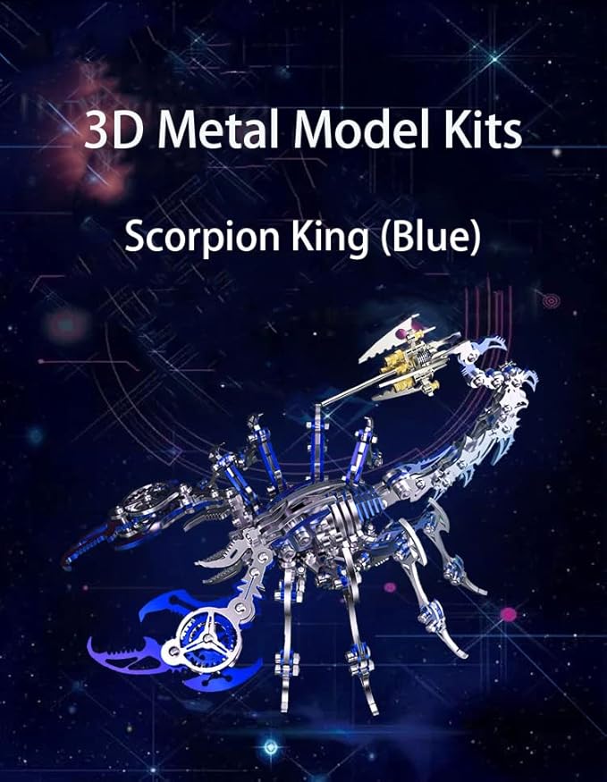 3D Metal Model Kits, Mechanical Scorpion King Blue 3D Metal Puzzle,Steel Warcraft Collection DIY Animal Brain Teasers Simple 3D Puzzles