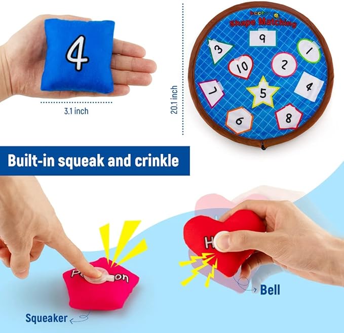 beetoy Shapes Bean Bags Matching Game - Toddler Preschool Learning Activities Memory for Numbers, Shapes, Colors, Words, Preschool Classroom Must Haves Learning Toys for Toddlers (10PCS) (Multicolor)