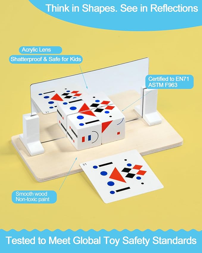 2 Pcs Wooden Mirror Cube Puzzle Game, Spatial Thinking & Pattern Matching Puzzle Game, Educational Board Game Toy for Kids and Adults