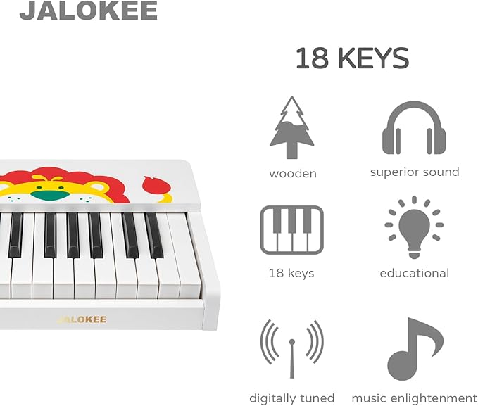 Kids Piano Keyboard, 18 Keys Digital Piano for Kids, Mini Music Educational Instrument Toy, Wood Toy for Toddlers Girls Boys (White)