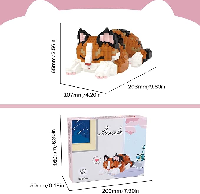 Larcele Micro Building Blocks Set, DIY Mini Building Toy Bricks for Age Over 12 Years, 1027 Pieces KLJM-05 (Tortoiseshell Cat)