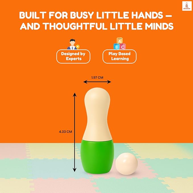 Shumee Montessori Wooden Kids Bowling Set 2+ Years, Eco-Friendly Toddler Bowling Sets with 6 Pins & Ball, Indoor/Outdoor Bowling Set for Kids, Muscle & Brain Development, 100% Child-Safe Toy
