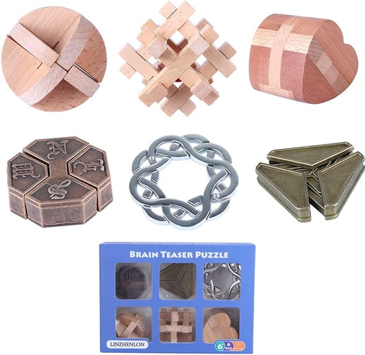 Brain Teaser Puzzle for Adults Puzzles Metal Hole Lock Adult Educational Toy Jigsaw IQ Puzzle（6 Pack） (Bronze)