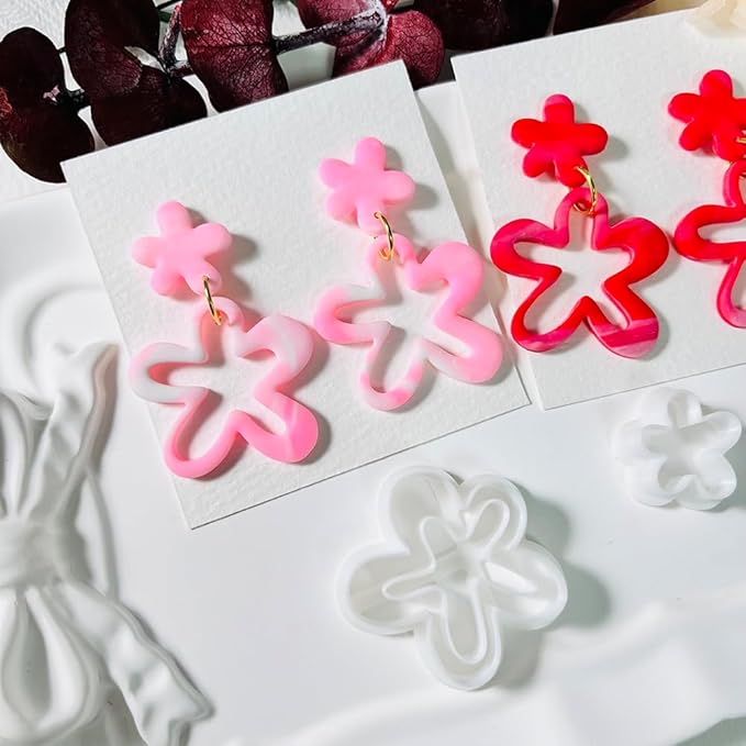 2PCS Flower Polymer Clay Cutters – Floral Clay Earring Cutters for Spring Jewelry, Cute Clay Tools for Polymer Clay Crafts and DIY Gift Making