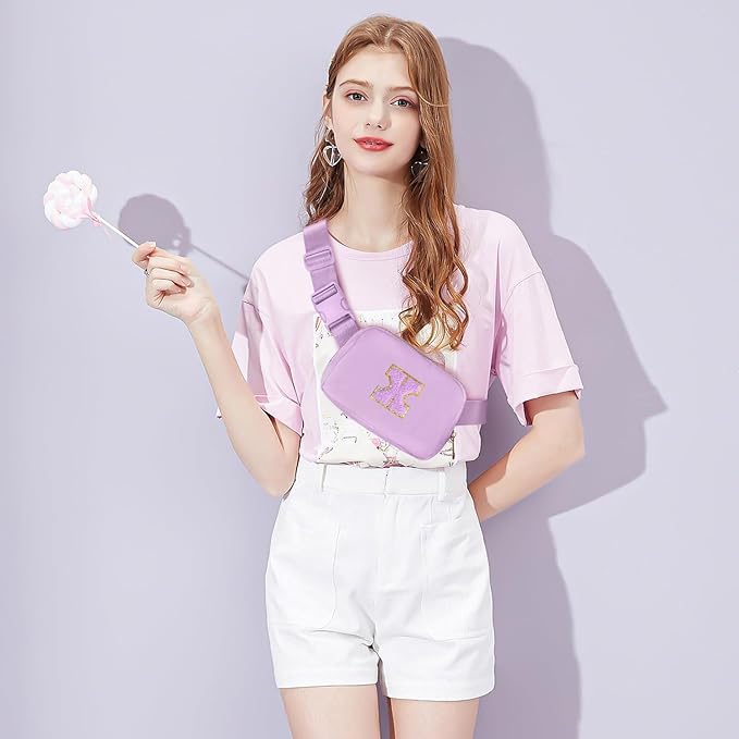 Gitus Gifts for 8 9 10 11 12 Year Old Girls Belt Bag Fanny Pack Crossbody Bags with Initial Letter Patch Cute Stuff Birthday Gifts for Teen Girls Women Personalized Trend Stuff (Lavender-X)