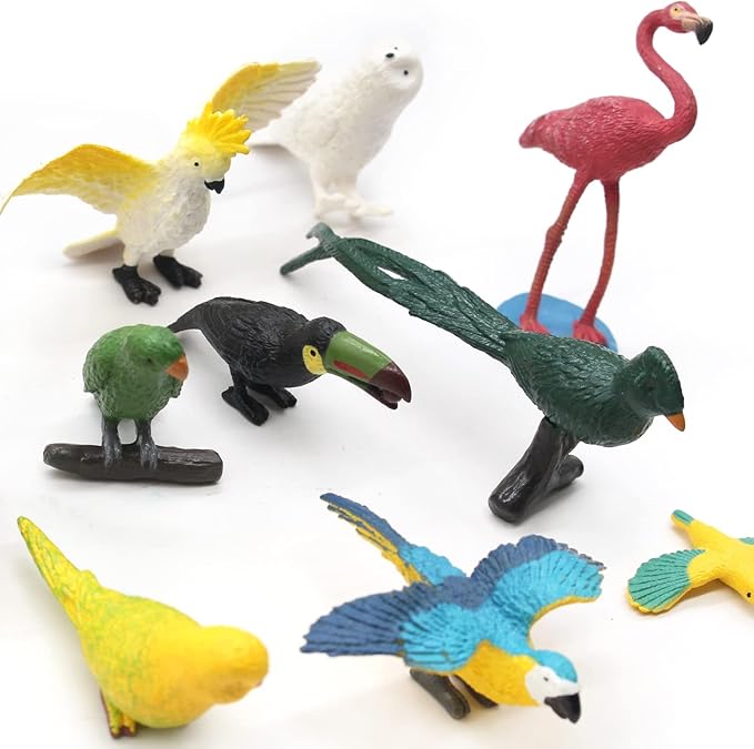 SmilerSmile Animal Assorted Mini Plastic Figures Toy Set, Educational Party Cake Topper, Goody Bag Filler (10pcs Bird)