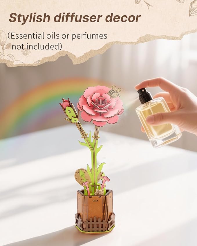 KAAYEE 3D Puzzles for Adults Flower-Carnation, Wooden Flowers Model Kit Set DIY Crafts to Build, Mother's Day/Botanical Collection/Ideal Creative Gift Ideas/Housewarming