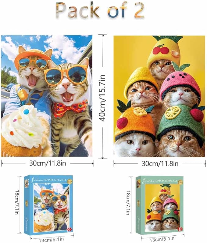 Jigsaw Puzzle 100 Piece for Adults and Teens and Kids Family Happy Games Big Size Cats Series Pack of 2