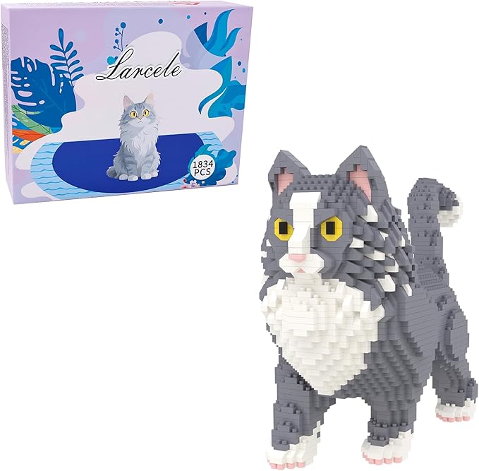 Larcele Micro Building Blocks Set, DIY Mini Building Toy Bricks for Age Over 12 Years, 1834 Pieces KLJM-05 (Maine Coon Cat)