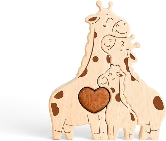 Wooden Giraffe Family Puzzle Games, Personalized 3 Name Puzzle for Home Crafts Decor, House Warming Birthday Party Gifts for Mom Dad Grandma Kids New Baby, Wooden Bear Family