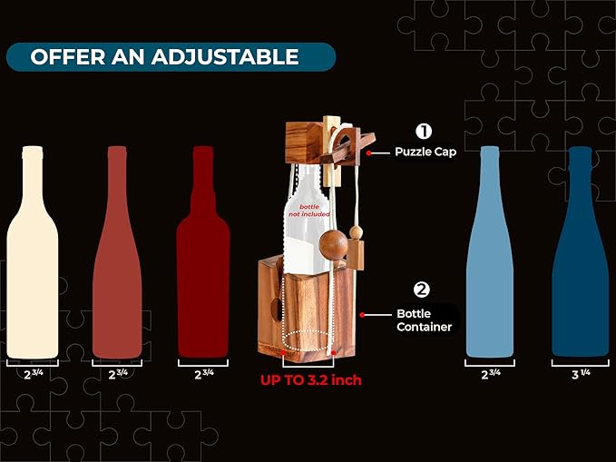 BSIRI Bottle Puzzle - Challenging 3D Wooden Bottle Holder and Bottle Lock Puzzle Games for Adults. Functional Bottle Storage, Ideal Bottle Lover Gifts, Fun Gifts, Game Night and Rustic Room Decor