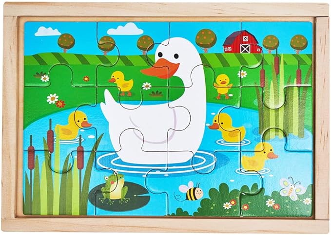 OLYDAUS Wooden Jigsaw Puzzles - Farm and Wild Animals - Set of 8 Puzzles - Preschool Kids and Toddlers Age 3 4 5