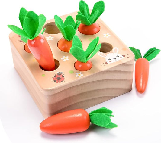 XPIY Montessori Toys for 1 Year Old, Carrots Harvest Wooden Baby Toys for 6-12 Months Educational Shape Sorting Matching Toys for Toddler Fine Motor Skill Development, Gift for Kids Birthday Easter