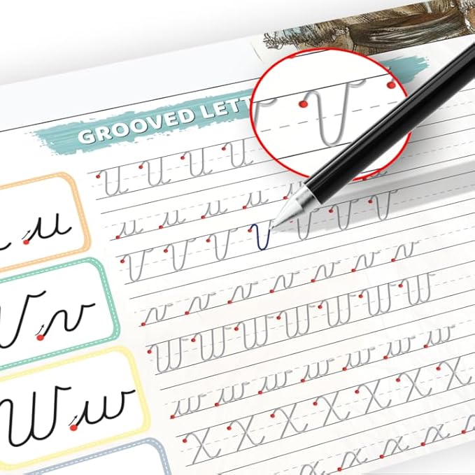 Grooved Cursive Handwriting Workbook by Graceful By Design - Magic Reusable Grooved Handwriting Practice for Kids and Cursive Workbook for Kids Ages 8-12