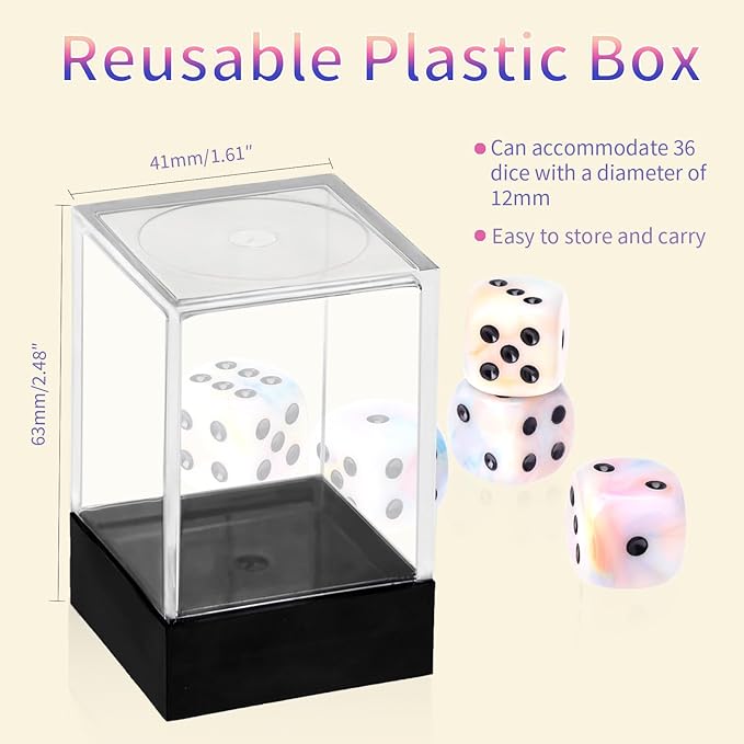 36 Pieces 12mm 6 Sided Mini Dice Set,Mixed ColoursD6 Game Dice Set,6 Sided Standard Game Dice for Board Games Dice Games Classroom Teaching Dices Game,with Portable Gaming Box(Yellow Blue Purple)