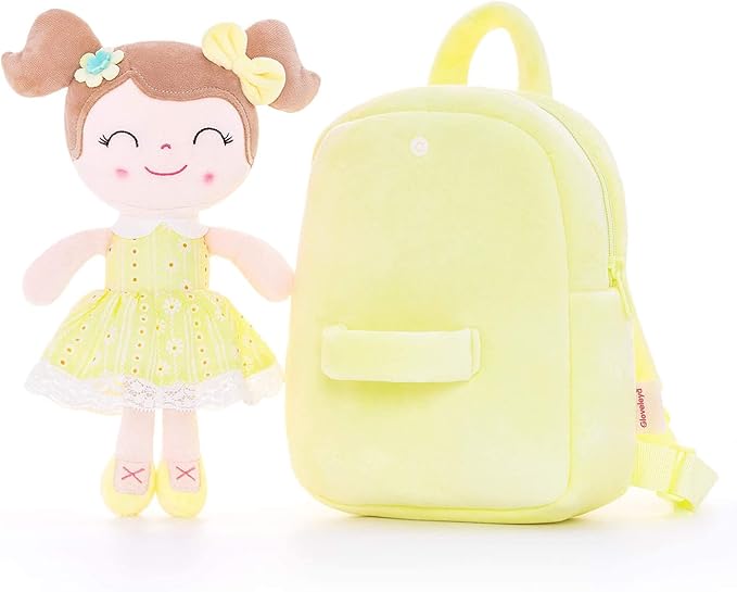 Gloveleya Back to School Gifts for Girls Kids Backpack Toddler Girls Backpacks with Soft Plush Spring Girl Doll Toys Yellow 9"…