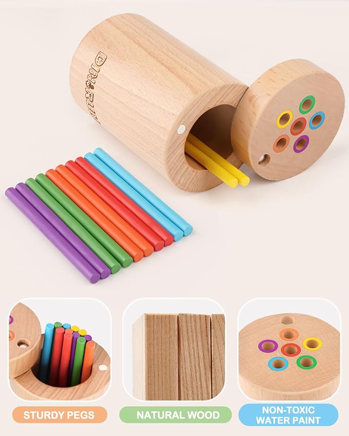 DINORUN Montessori Toys for 2 3 Year Old, Color Matching Fine Motor Toys for Toddlers, Wooden Educational Toys for Boys Girls