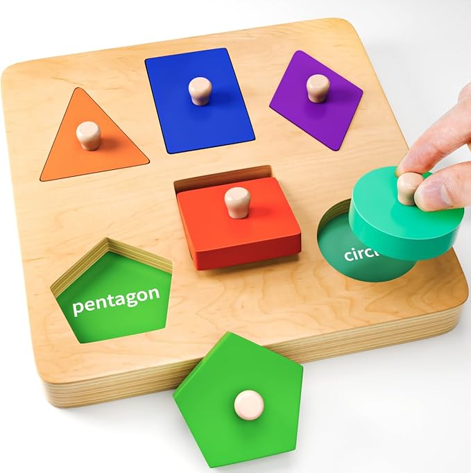 Wooden Shapes Puzzles for Toddlers : Montessori Toys for 3 4 5 Year Old Boy Birthday Gifts - Shape Color Match Peg Puzzles - Learning Educational Toys for Toddlers Age 3 4 Year Old Girl