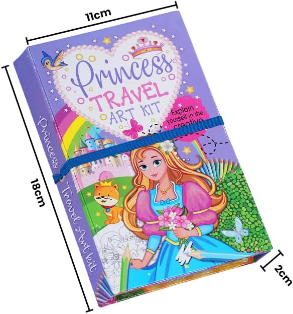 FIRSTJIGGLE First Jiggle Colouring and Sticker Princess Travel Art Kit | Includes Coloring Pad, Sticker Sheets & Color Pencils | Fun Travel Activity for Kids | Gift for Girls Ages 3-8