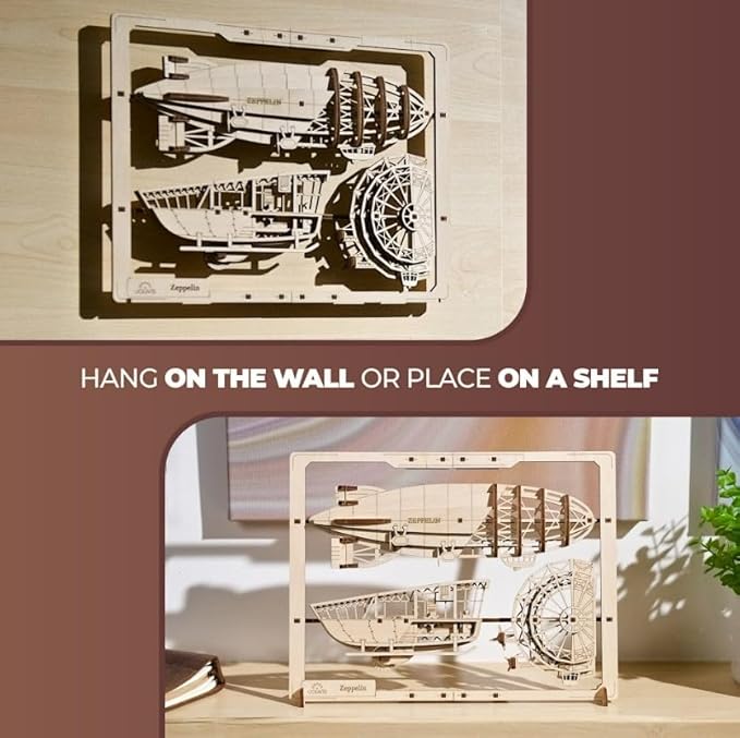 UGEARS 2.5D Framed Zeppelin - Classic Aircraft Wood Model Kit with Movable Propellers & Stabilizers - Airship Wooden Puzzle Model Kits for Adults - Home and Office Decor