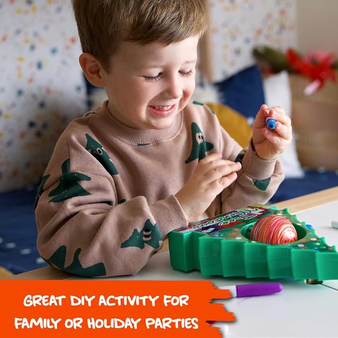Christmas Tree Decorating Kit - Includes Christmas Tree DIY Ornament Decorating Spinner Arts and Crafts Kit and 8 Colorful Quick Drying Markers [Cap Colors May Vary]