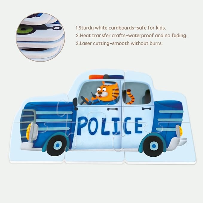 Toi 6 Packs Large Piece Toddler Jigsaw Puzzles for Kids Aged 2.5+, Animal Shaped Floor Puzzles for Beginner, Preschool Learning Game for Boys Girls, Traffic