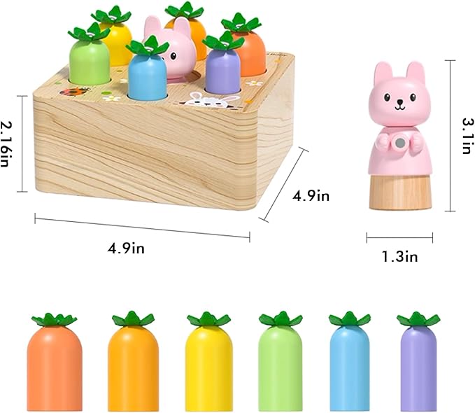 Montessori Toys for Baby 6-12 Months, Wooden Toy for 1 Year Old Boys and Girls, Magnetic Carrot Game for Toddlers, Shape Sorting Matching Puzzle, Educational Birthday (Bouncing Carrot)