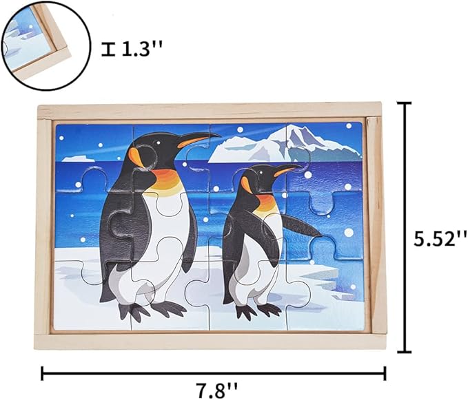 OLYDAUS Wooden Jigsaw Puzzles - Farm and Wild Animals - Set of 8 Puzzles - Preschool Kids and Toddlers Age 3 4 5