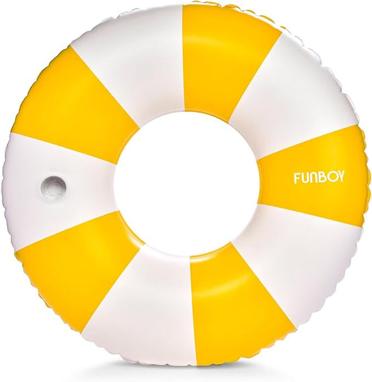 FUNBOY Giant Vintage Stripe Inflatable Tube Pool Float with Cup Holder 48" | Large Pool Float for Adults | Inner Tube Swimming Pool Toys Swim Rings | Pool Lounger Float for Pool Party & Summer