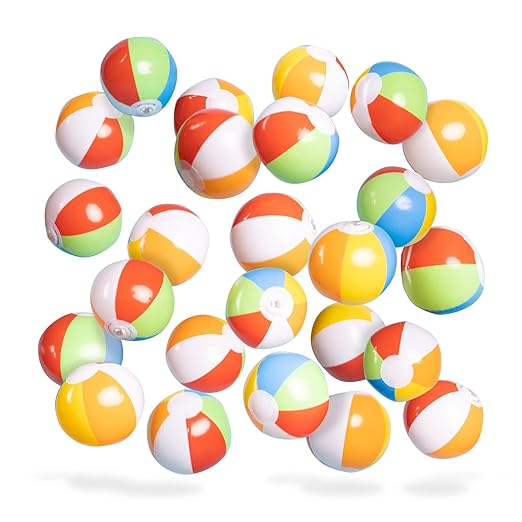 Top Race Mini Beach Balls Bulk - 5 Inch Inflatable Balls for Summer Party, Ocean Party Decorations, Pool Toys for Kids - Set of 25 Rainbow Beach Ball for Birthdays, Vacation, Pool, Hawaiian Parties