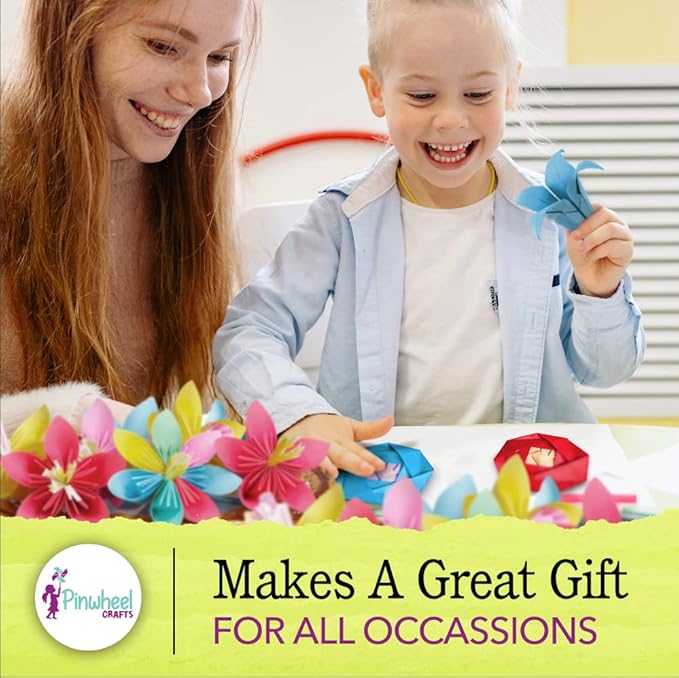 Pinwheel Crafts Flower Origami & Mermaid Water Bottle Decorating Kit Bundle – Creative Arts & Crafts Set for Kids Ages 6+ – Includes 100 Origami Sheets, Decorative Accessories, 600ml Water Bottle, Gem