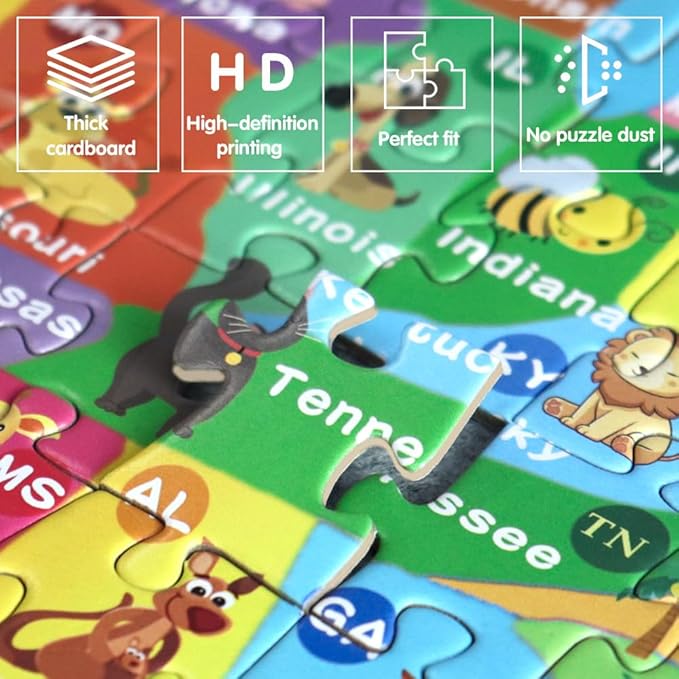 Puzzles for Kids Ages 6-8 and 8-10 – 200 Piece USA Map Jigsaw Puzzle – Educational Learning Toy for Boys and Girls