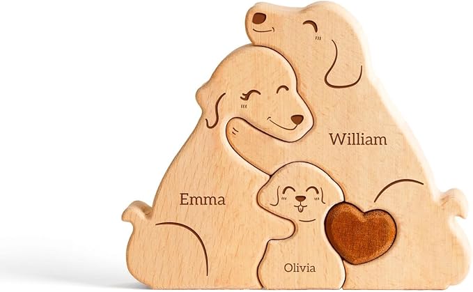 Family Dog Puzzle, Personalized Wooden Puzzles with 2-5 Family Members Names, Perfect Fathers Day Mothers Day Birthday Anniversary Wedding Gifts for Women Men