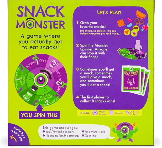 Exploding Kittens Snack Monster 2-6 Players - Ages 4+ - 10 Minutes to Play - Snack Eating Spinner Game - Kid Friendly Card Game, Family Game Night,